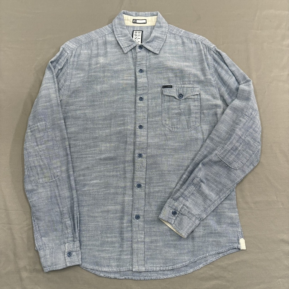 Billabong Chambray-Style Blue Woven Long-Sleeve Button-Up Shirt Vintage Surf M